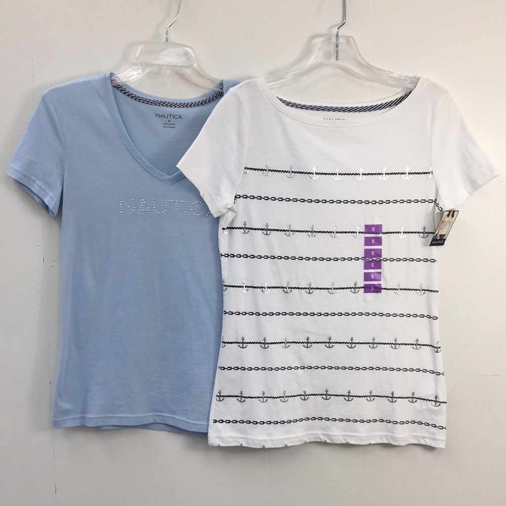 Nautica Women's Short Sleeve Tee Shirt Bundle of 2 Size S NEW With Tags